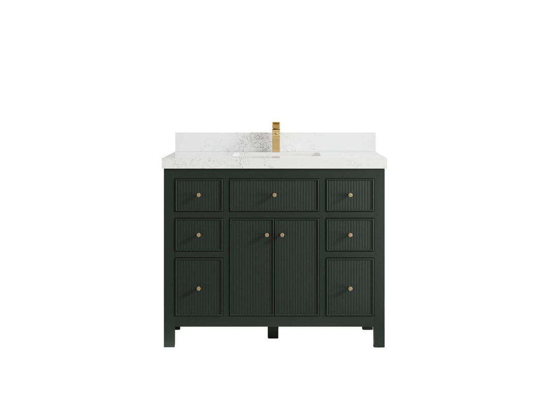 Sonoma 42 in. W x 22 in. D Single Sink Bathroom Vanity in Dark Forest Green with 2 in. Empira White Quartz Countertop