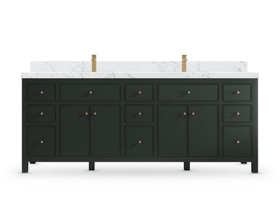 Sonoma84 Dark Forest Green vanity with Empira White Quartz, Straight / Mitered, front view