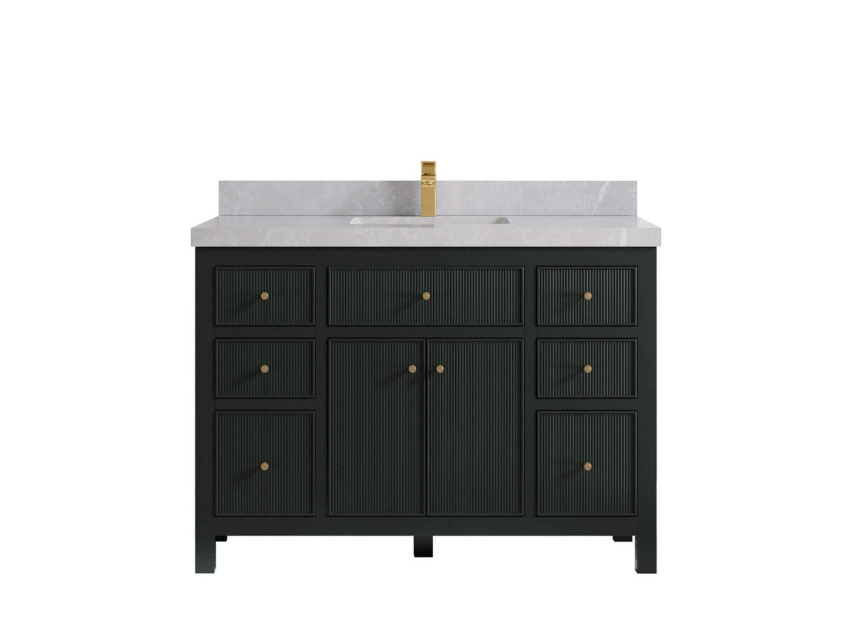 Sonoma 48 in. W x 22 in. D Single Sink Bathroom Vanity in Dark Forest Green with 2 in. Pearl Light Gray Quartz Countertop