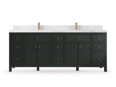 Sonoma84 Dark Forest Green vanity with Palissandro Quartz, Straight / Mitered, front view