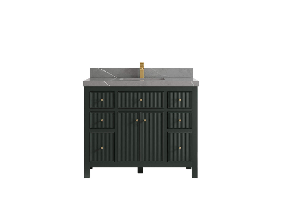 Sonoma 42 in. W x 22 in. D Single Sink Bathroom Vanity in Dark Forest Green with 2 in. Piatra Gray Quartz Countertop