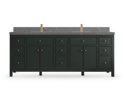Sonoma84 Dark Forest Green vanity with Piatra Gray Quartz, Straight / Mitered, front view