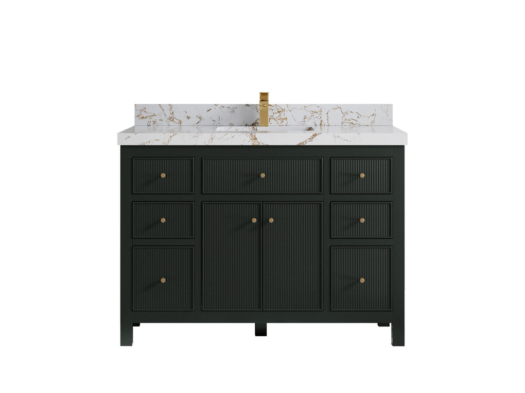 Sonoma 48 in. W x 22 in. D Single Sink Bathroom Vanity in Dark Forest Green with 2 in. Viola Gold Quartz Countertop