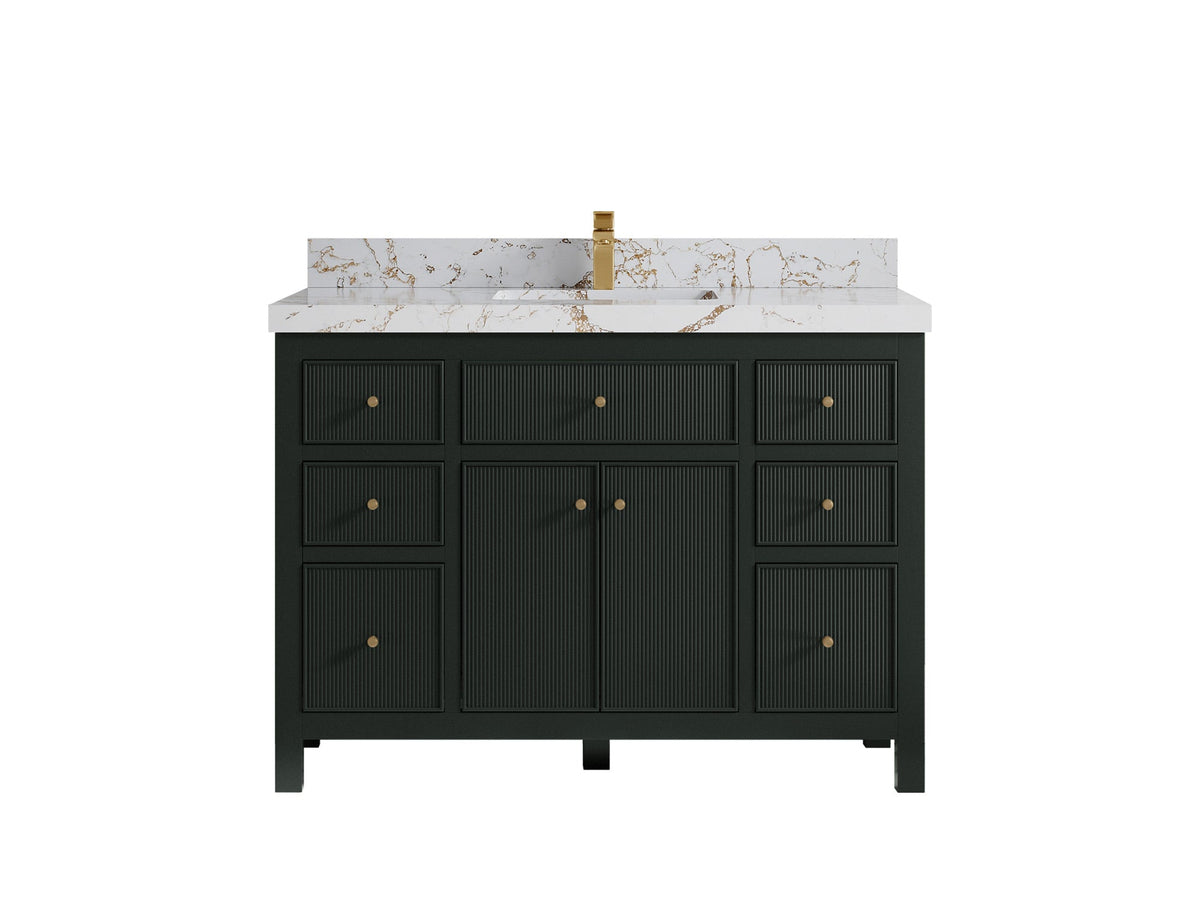 Sonoma 48 in. W x 22 in. D Single Sink Bathroom Vanity in Dark Forest Green with 2 in. Viola Gold Quartz Countertop