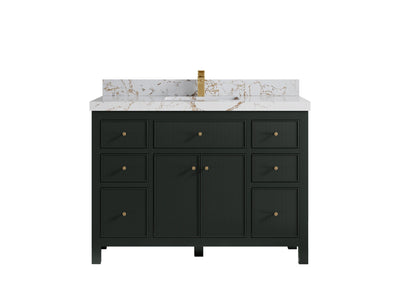 Sonoma 48 in. W x 22 in. D Single Sink Bathroom Vanity in Dark Forest Green with 2 in. Viola Gold Quartz Countertop
