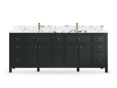Sonoma84 Dark Forest Green vanity with Viola Night Quartz, Straight / Mitered, front view