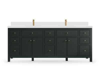 Sonoma84 Dark Forest Green vanity with White Quartz, Straight / Mitered, front view