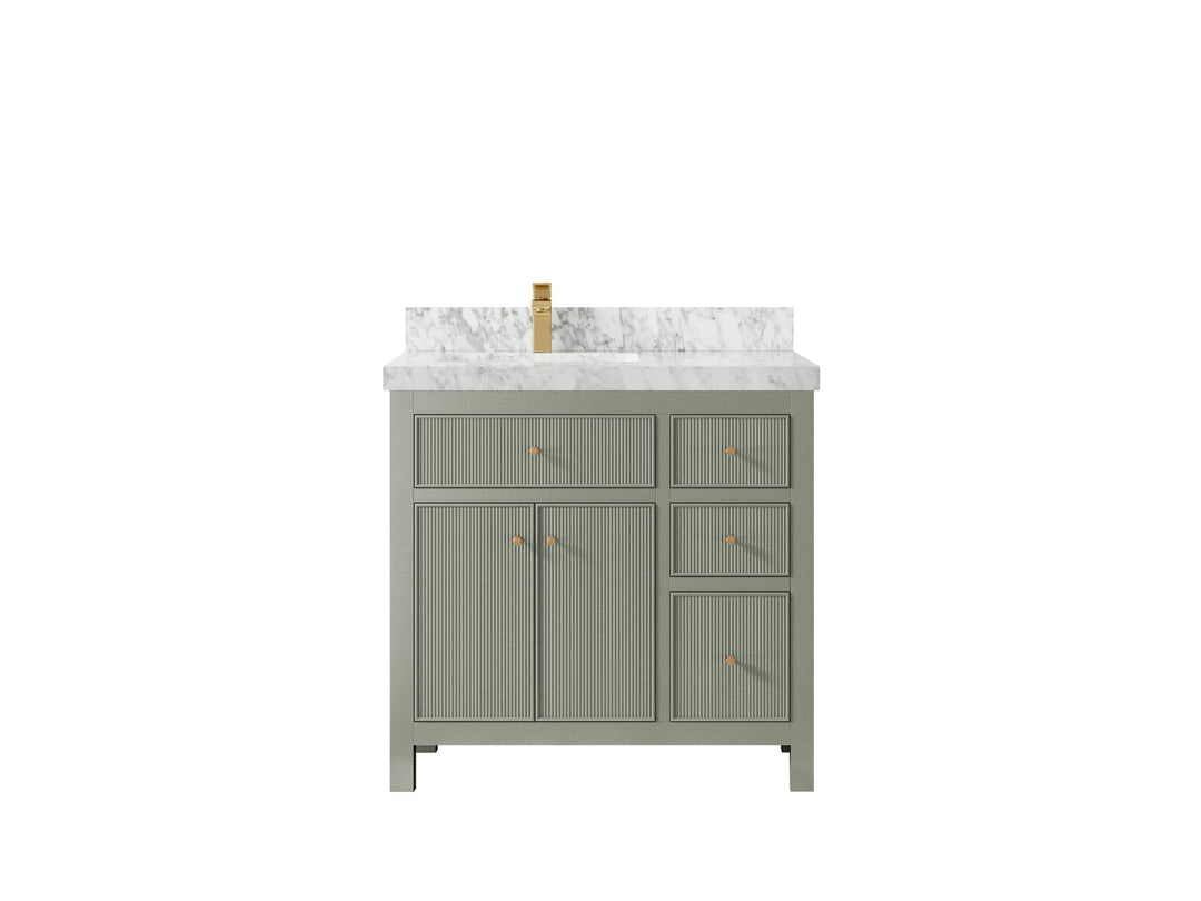 Sonoma 36 in. W x 22 in. D Left Offset Sink Bathroom Vanity in Evergreen with 2 in. Carrara Marble Countertop