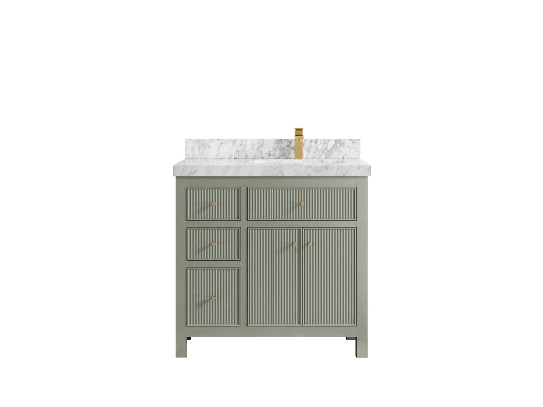 Sonoma 36 in. W x 22 in. D Right Offset Sink Bathroom Vanity in Evergreen with 2 in. Carrara Marble Countertop