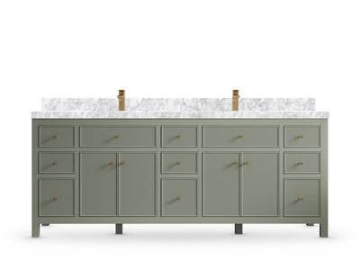 Sonoma84 Evergreen vanity with Carrara Marble, Straight / Mitered, front view