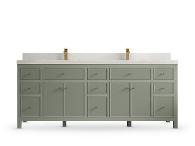 Sonoma84 Evergreen vanity with Carrara Quartz, Straight / Mitered, front view