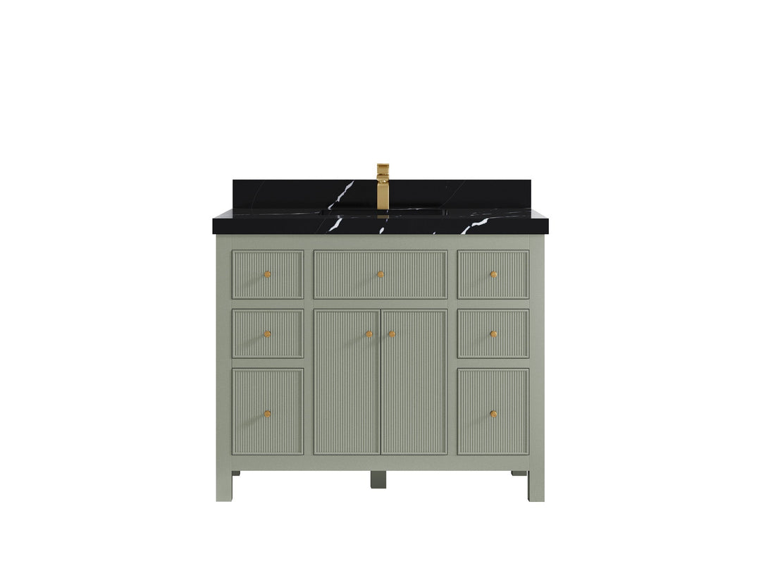 Sonoma 42 in. W x 22 in. D Single Sink Bathroom Vanity in Evergreen with 2 in. Calacatta Black Quartz Countertop