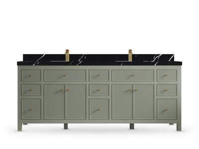 Sonoma84 Evergreen vanity with Calacatta Black Quartz, Straight / Mitered, front view
