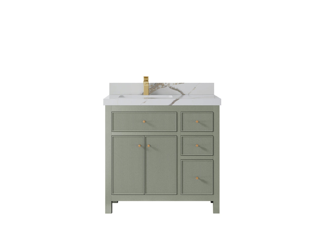Sonoma 36 in. W x 22 in. D Left Offset Sink Bathroom Vanity in Evergreen with 2 in. Calacatta Gold Quartz Countertop