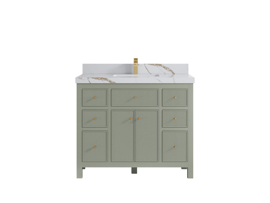 Sonoma 42 in. W x 22 in. D Single Sink Bathroom Vanity in Evergreen with 2 in. Calacatta Gold Quartz Countertop