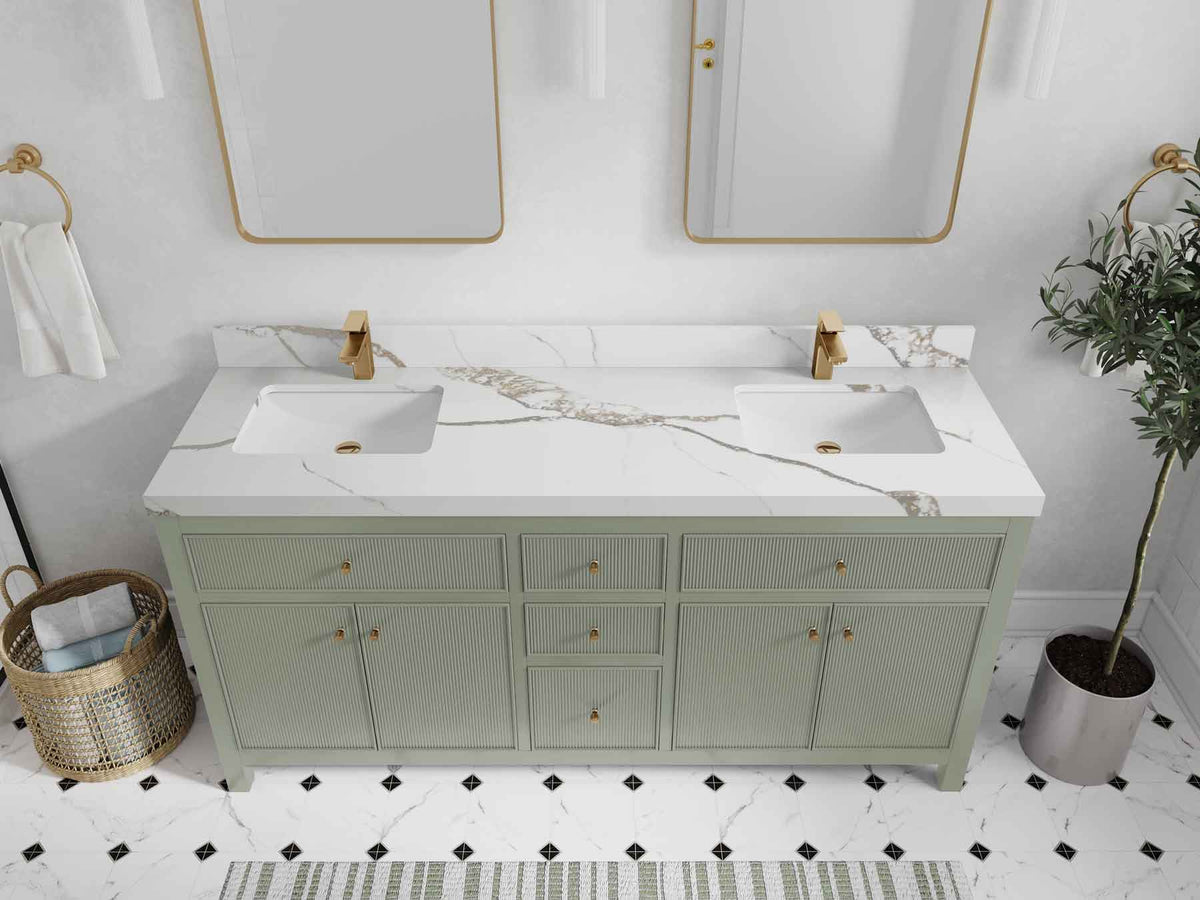 Sonoma 72 in W x 22 in D Free Standing Reeded Double Sink Bathroom Vanity