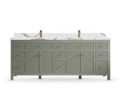 Sonoma84 Evergreen vanity with Calacatta Gold Quartz, Straight / Mitered, front view