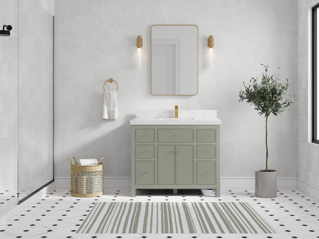 Sonoma 42 in. W x 22 in. D Single Sink Bathroom Vanity in Evergreen with 2 in. Calacatta Laza Quartz Countertop - Front View