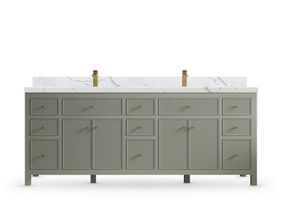 Sonoma84 Evergreen vanity with Calacatta Laza Quartz, Straight / Mitered, front view