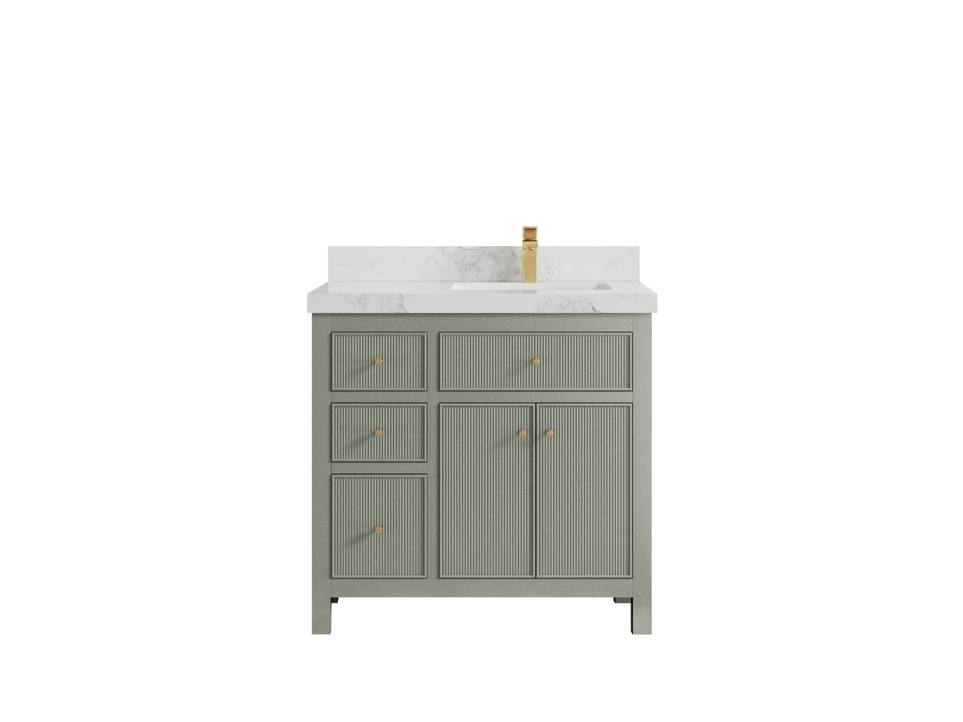 Sonoma 36 in. W x 22 in. D Right Offset Sink Bathroom Vanity in Evergreen with 2 in. Calacatta Nuvo Quartz Countertop
