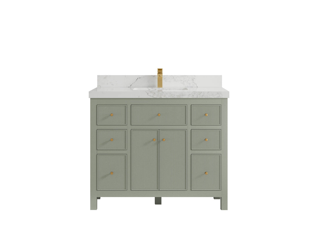 Sonoma 42 in. W x 22 in. D Single Sink Bathroom Vanity in Evergreen with 2 in. Calacatta Nuvo Quartz Countertop