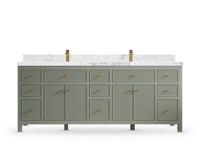 Sonoma84 Evergreen vanity with Calacatta Nuvo Quartz, Straight / Mitered, front view