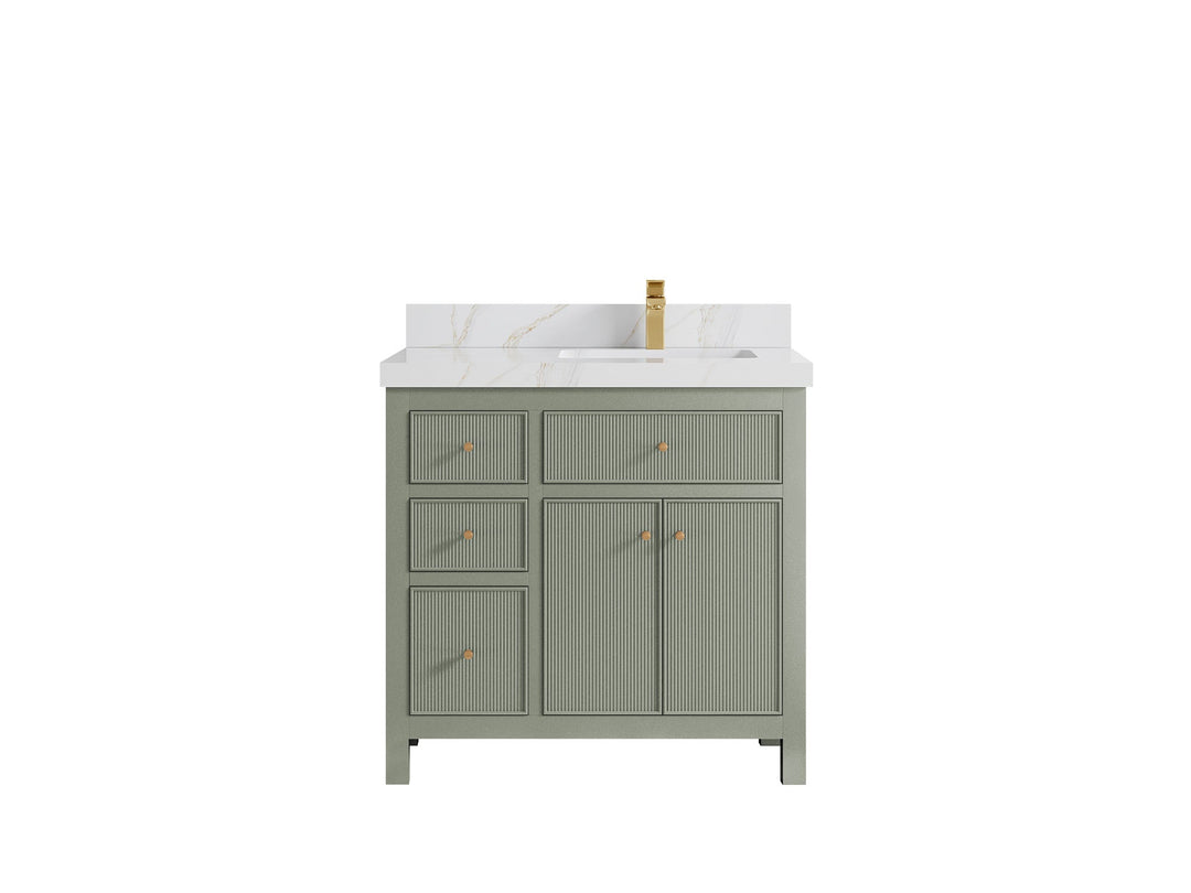 Sonoma 36 in. W x 22 in. D Right Offset Sink Bathroom Vanity in Evergreen with 2 in. Calacatta Sienna Quartz Countertop