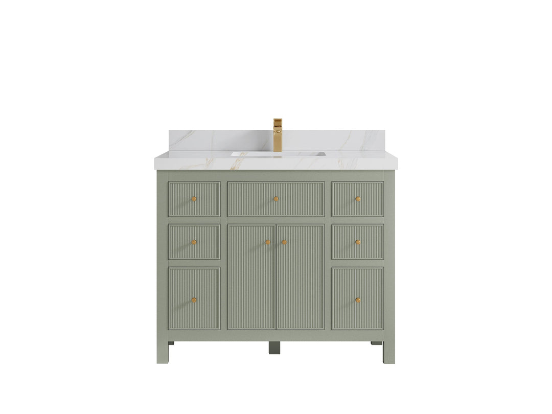 Sonoma 42 in. W x 22 in. D Single Sink Bathroom Vanity in Evergreen with 2 in. Calacatta Sienna Quartz Countertop