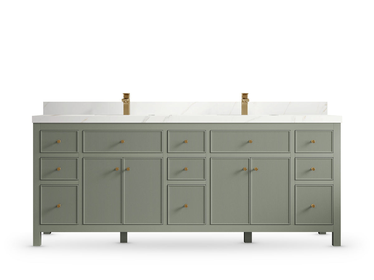 Sonoma84 Evergreen vanity with Calacatta Sienna Quartz, Straight / Mitered, front view