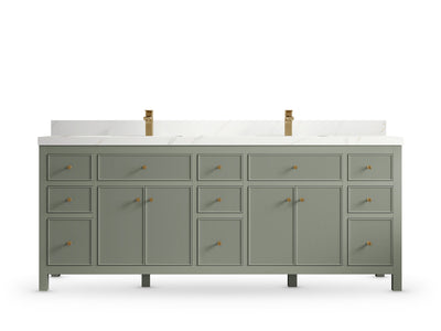 Sonoma84 Evergreen vanity with Calacatta Sienna Quartz, Straight / Mitered, front view