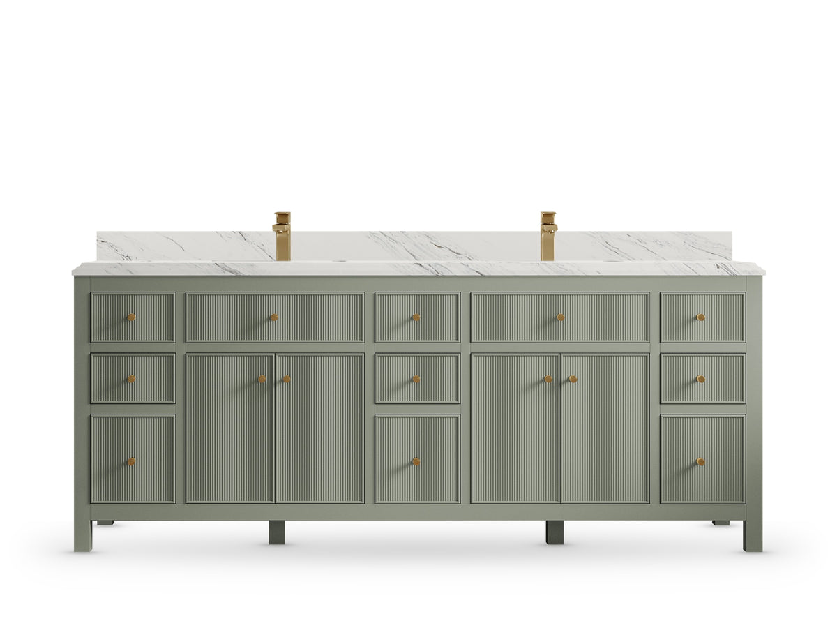 Sonoma84 Evergreen vanity with Palissandro Quartz, Double Cove, front view