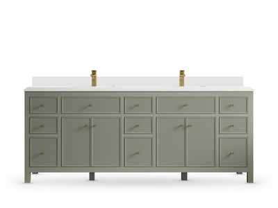 Sonoma84 Evergreen vanity with White Quartz, Double Cove, front view