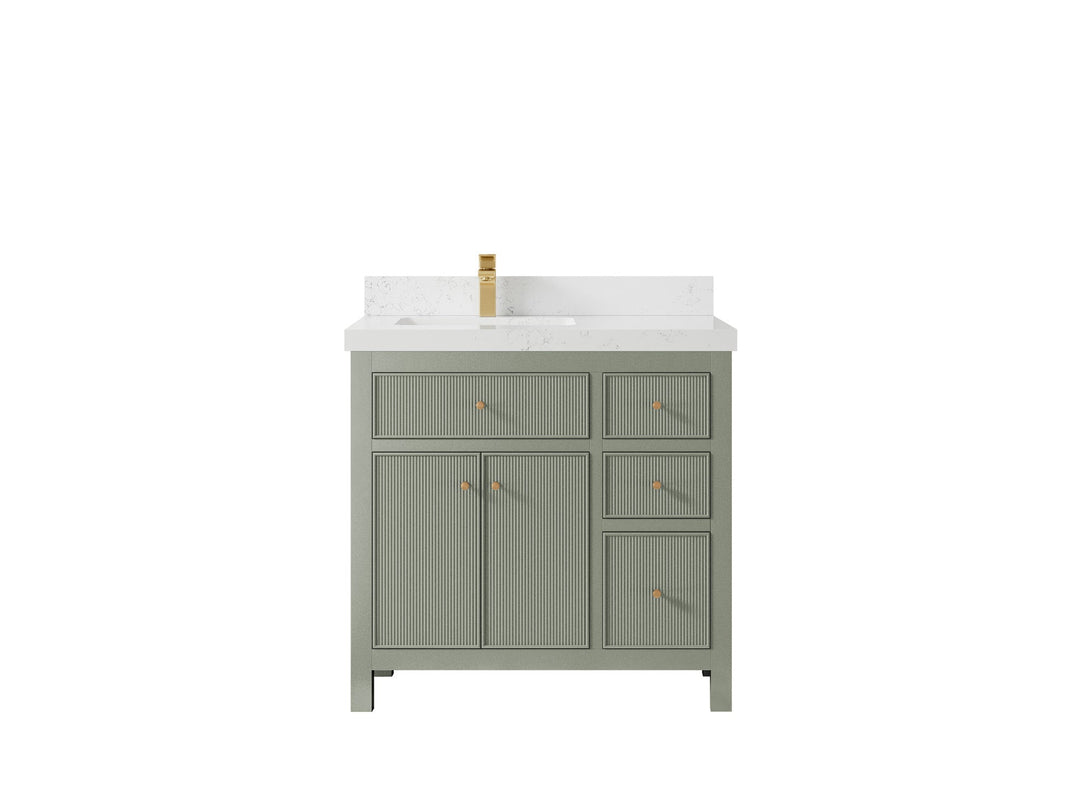 Sonoma 36 in. W x 22 in. D Left Offset Sink Bathroom Vanity in Evergreen with 2 in. Empira White Quartz Countertop