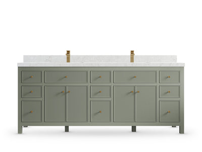 Sonoma84 Evergreen vanity with Frosty Carrara Quartz, Straight / Mitered, front view
