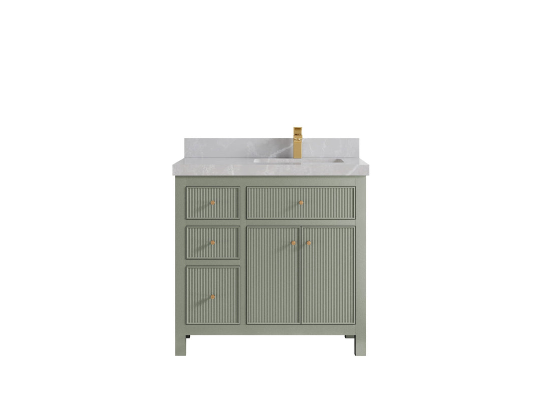 Sonoma 36 in. W x 22 in. D Right Offset Sink Bathroom Vanity in Evergreen with 2 in. Pearl Light Gray Quartz Countertop