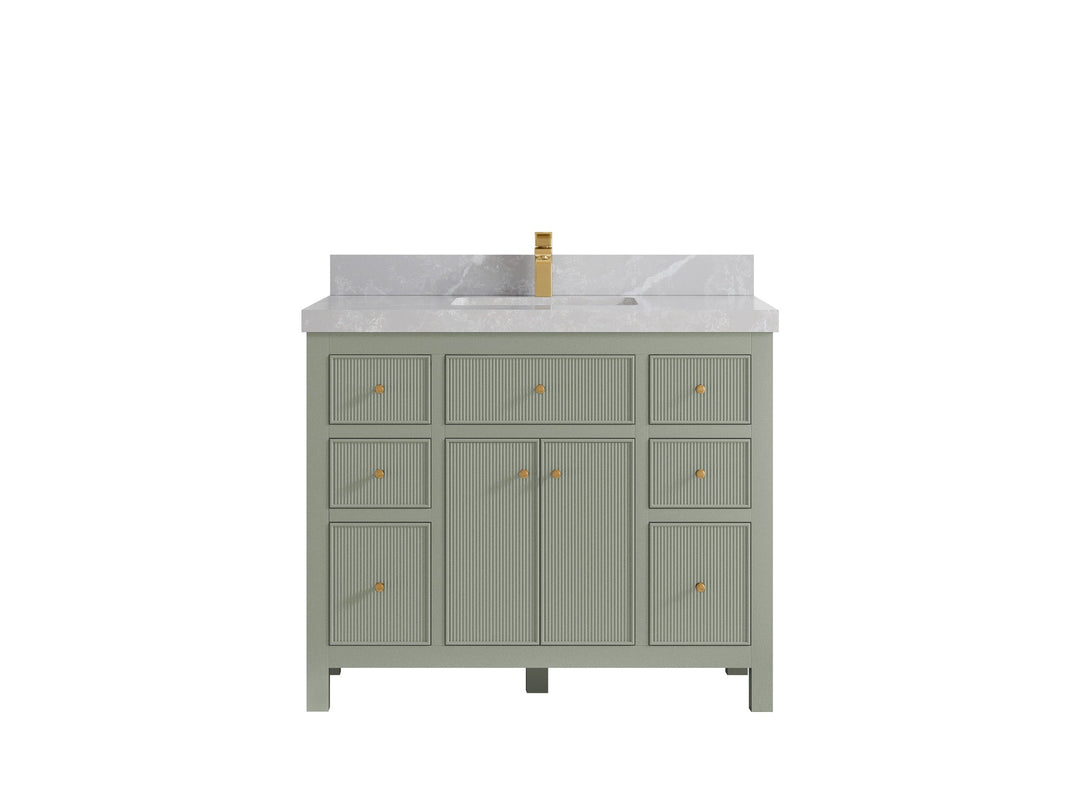 Sonoma 42 in. W x 22 in. D Single Sink Bathroom Vanity in Evergreen with 2 in. Pearl Light Gray Quartz Countertop