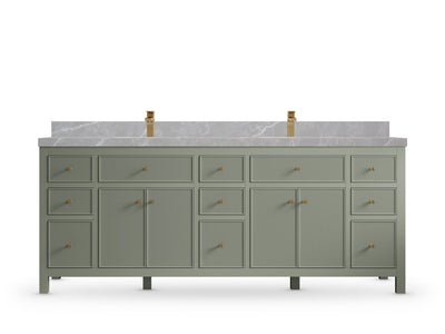 Sonoma84 Evergreen vanity with Pearl Light Gray Quartz, Straight / Mitered, front view