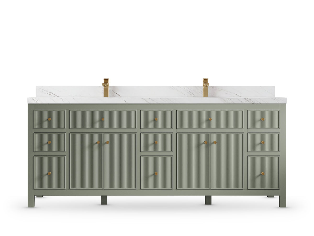 Sonoma84 Evergreen vanity with Palissandro Quartz, Straight / Mitered, front view