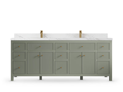 Sonoma84 Evergreen vanity with Palissandro Quartz, Straight / Mitered, front view