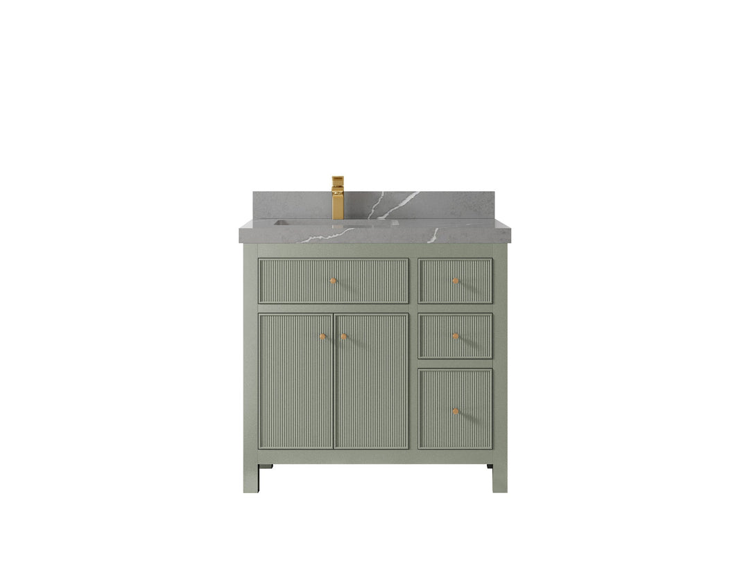 Sonoma 36 in. W x 22 in. D Left Offset Sink Bathroom Vanity in Evergreen with 2 in. Piatra Gray Quartz Countertop
