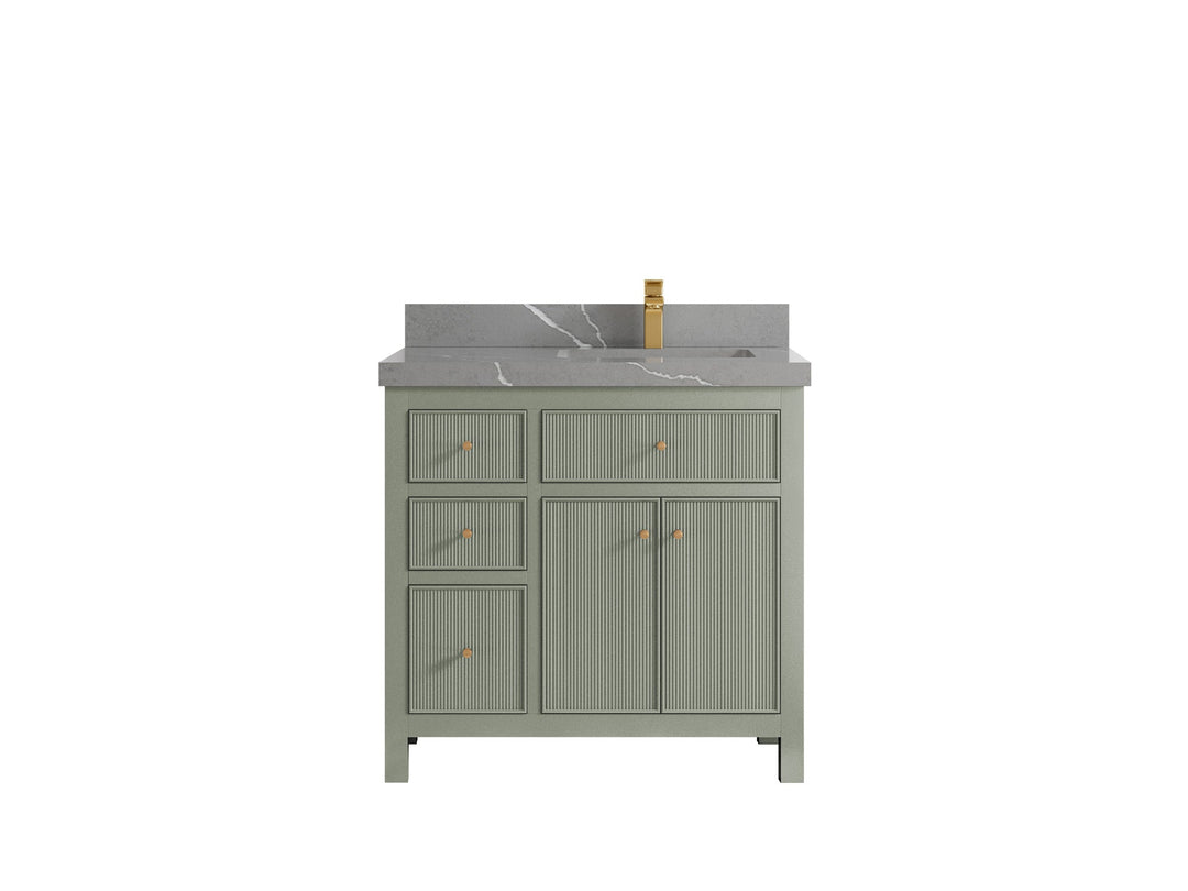 Sonoma 36 in. W x 22 in. D Right Offset Sink Bathroom Vanity in Evergreen with 2 in. Piatra Gray Quartz Countertop