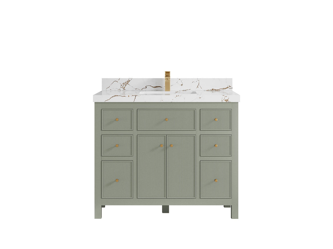 Sonoma 42 in. W x 22 in. D Single Sink Bathroom Vanity in Evergreen with 2 in. Viola Brown Quartz Countertop