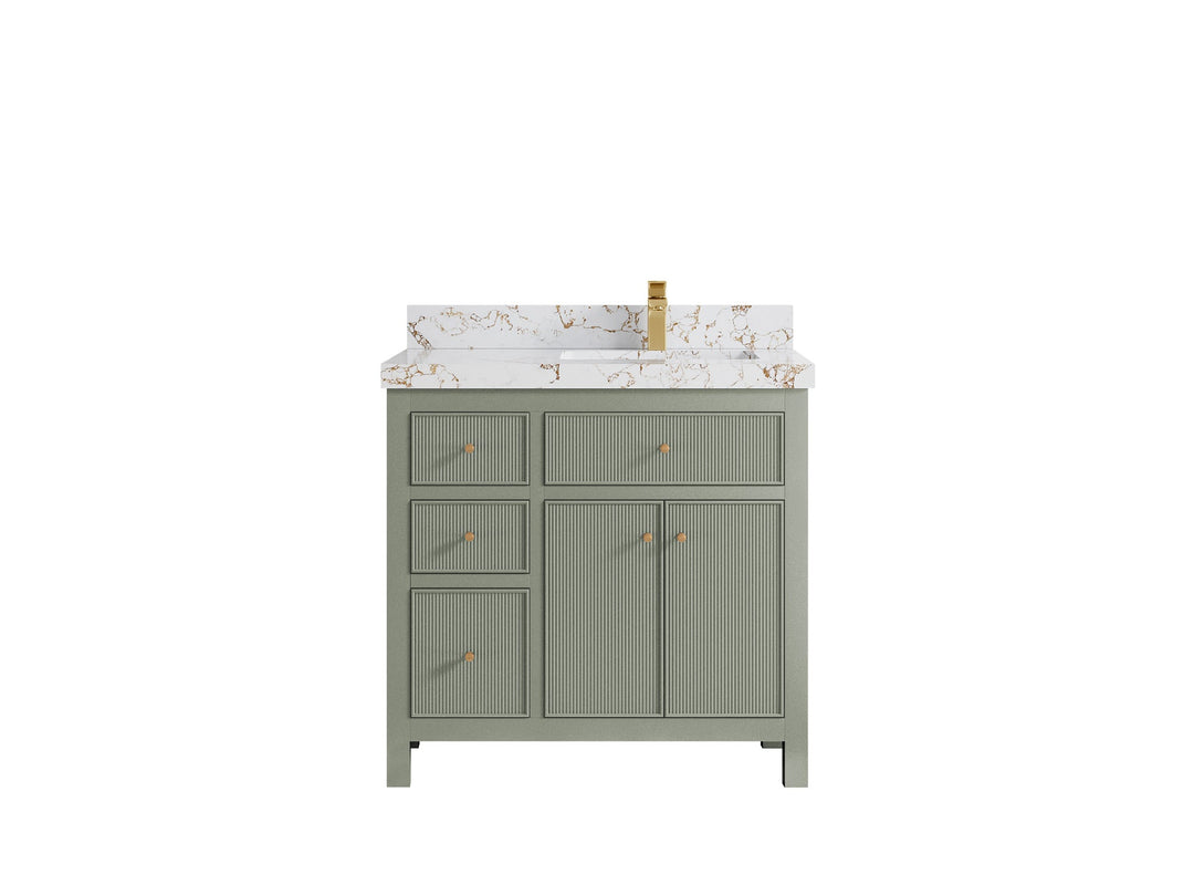Sonoma 36 in. W x 22 in. D Right Offset Sink Bathroom Vanity in Evergreen with 2 in. Viola Gold Quartz Countertop