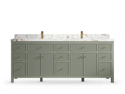 Sonoma84 Evergreen vanity with Viola Gold Quartz, Straight / Mitered, front view