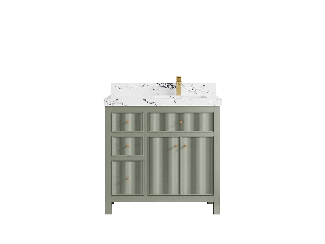 Sonoma 36 in. W x 22 in. D Right Offset Sink Bathroom Vanity in Evergreen with 2 in. Viola Night Quartz Countertop
