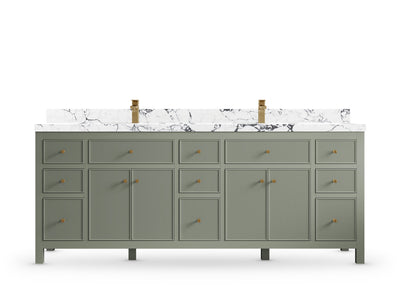 Sonoma84 Evergreen vanity with Viola Night Quartz, Straight / Mitered, front view