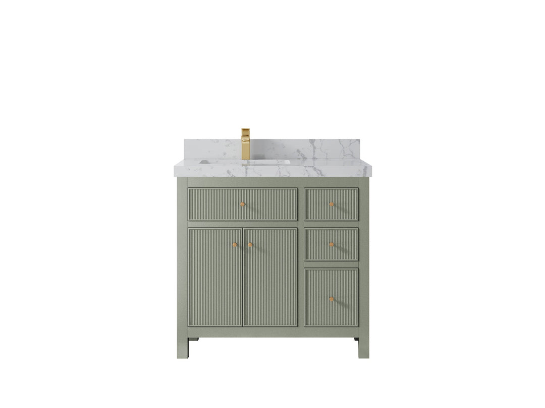 Sonoma 36 in. W x 22 in. D Left Offset Sink Bathroom Vanity in Evergreen with 2 in. Venatino Quartz Countertop