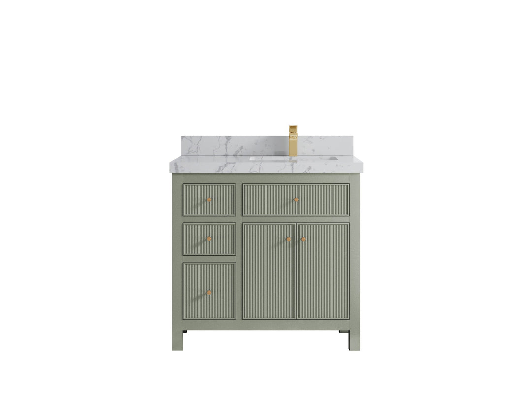 Sonoma 36 in. W x 22 in. D Right Offset Sink Bathroom Vanity in Evergreen with 2 in. Venatino Quartz Countertop