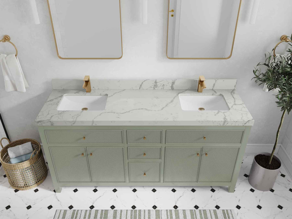 Sonoma 72 in W x 22 in D Free Standing Reeded Double Sink Bathroom Vanity