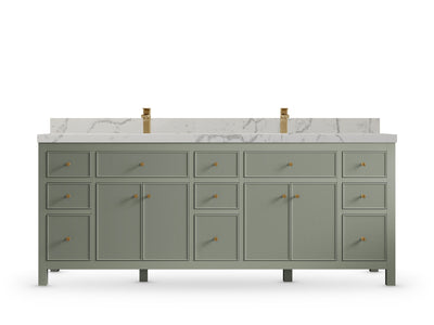 Sonoma84 Evergreen vanity with Venatino Quartz, Straight / Mitered, front view